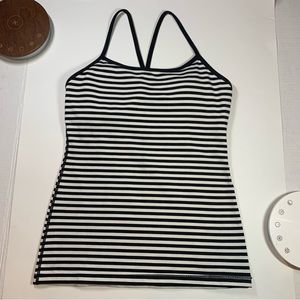 Size 6 Lululemon black and white striped power Y tank top